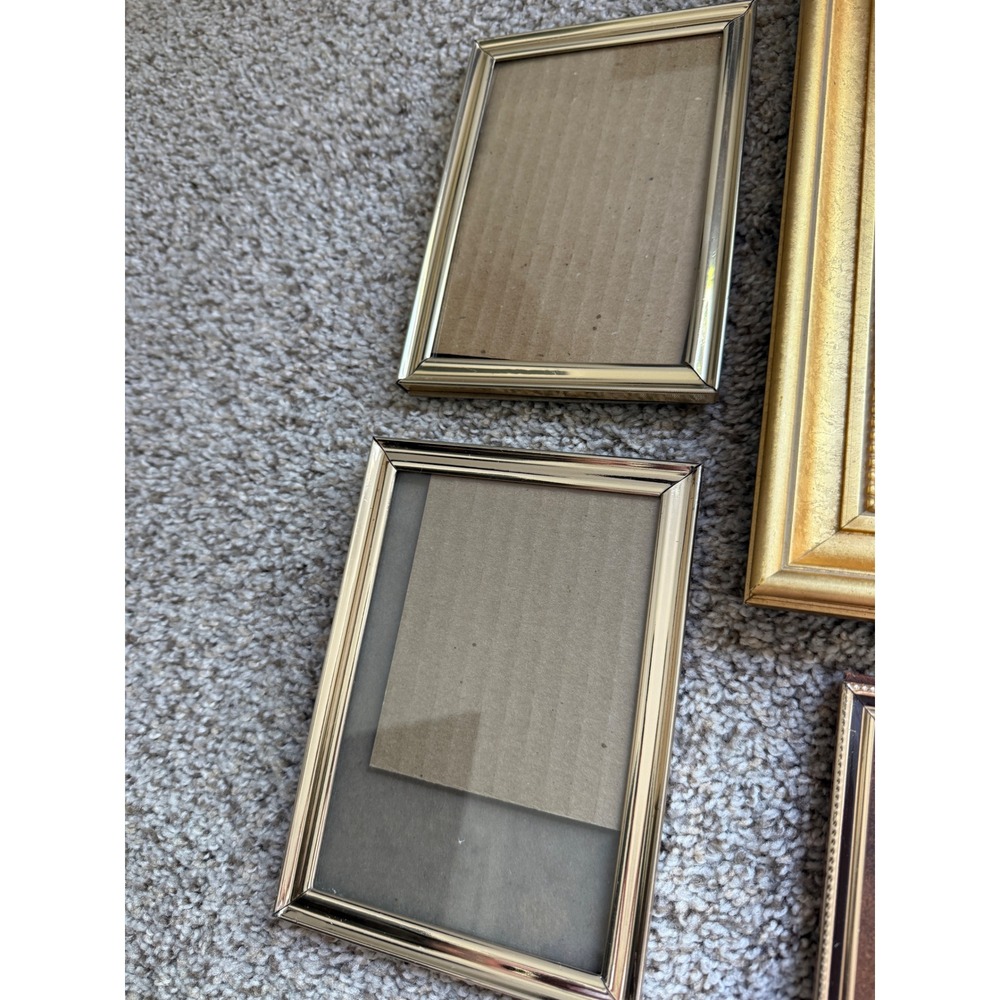 Vintage Mixed Picture Frame Lot 8pc Gold Wood Metal Tabletop Gallery Set - Picture 7 of 9